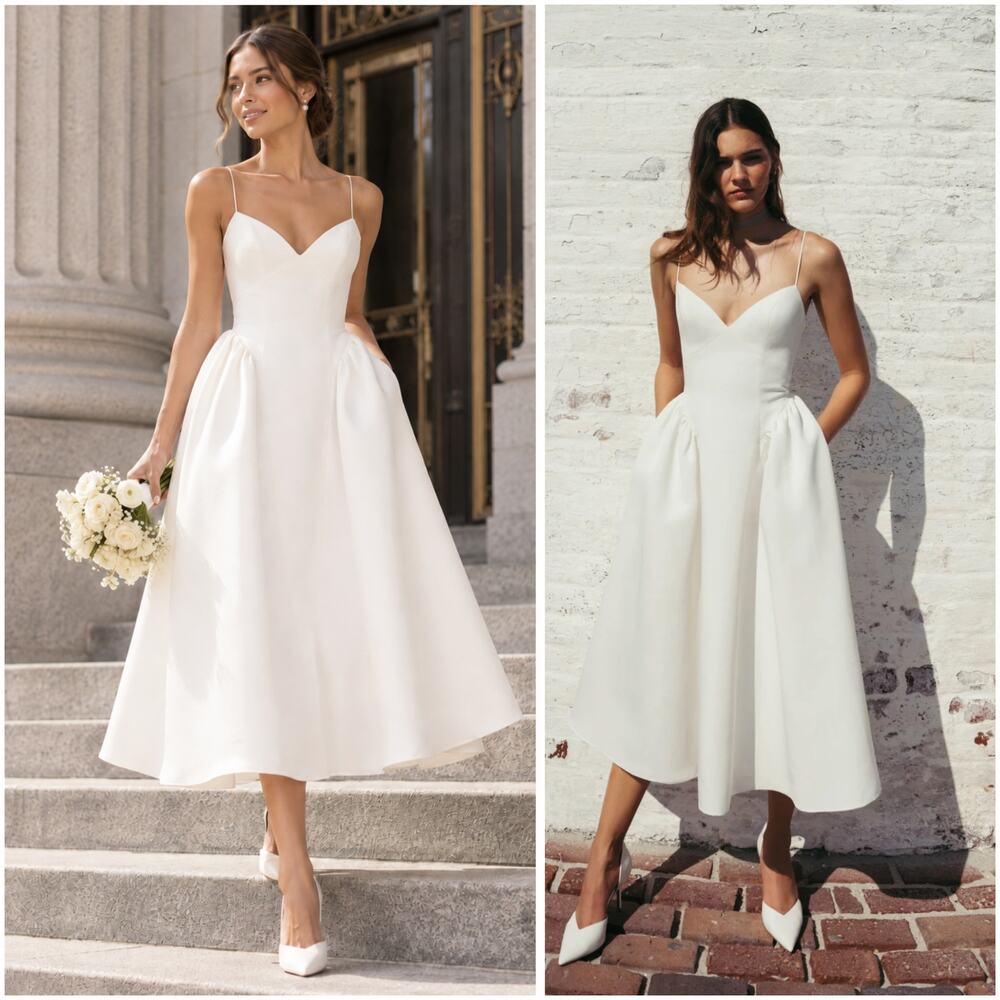 Jenny Yoo Luella Ivory Drop Waist Bridal Midi Dress Size 00
